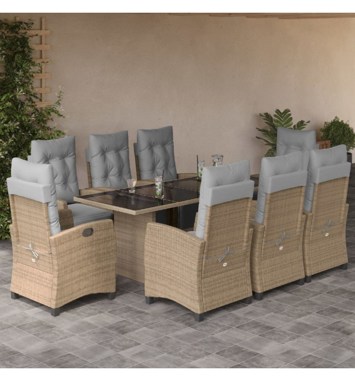Ensemble à manger de jardin et coussins 9 pcs mélange beige | Mobilier & Déco