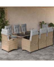 Ensemble à manger de jardin et coussins 9 pcs mélange beige | Mobilier & Déco