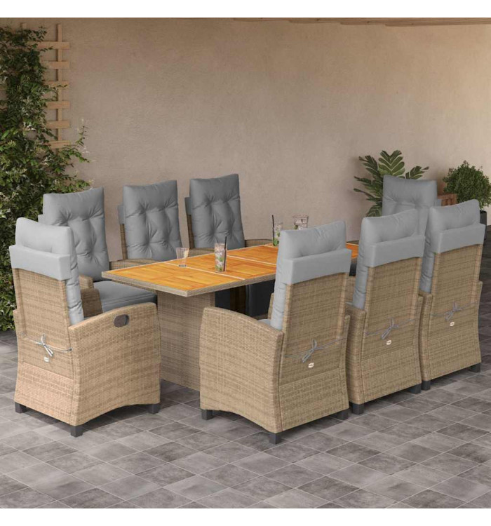 Ensemble à manger de jardin et coussins 9 pcs mélange beige | Mobilier & Déco
