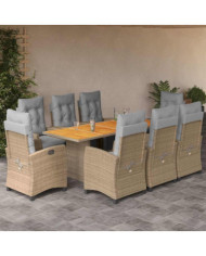 Ensemble à manger de jardin et coussins 9 pcs mélange beige | Mobilier & Déco