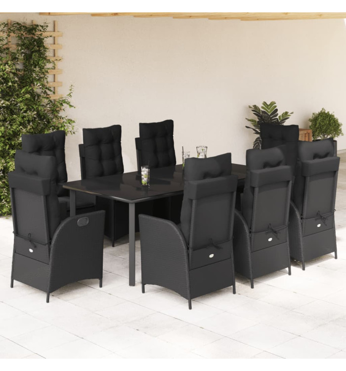 Ensemble à manger de jardin 9pcs coussins noir résine tressée | Mobilier & Déco