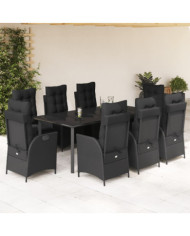Ensemble à manger de jardin 9pcs coussins noir résine tressée | Mobilier & Déco