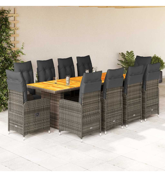 Ensemble de bistro de jardin 11 pcs coussins gris poly rotin | Mobilier & Déco