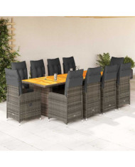 Ensemble de bistro de jardin 11 pcs coussins gris poly rotin | Mobilier & Déco