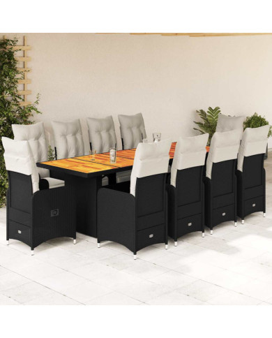 Ensemble de bistro de jardin 11 pcs coussins noir poly rotin | Mobilier & Déco