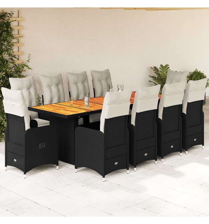 Ensemble de bistro de jardin 11 pcs coussins noir poly rotin | Mobilier & Déco