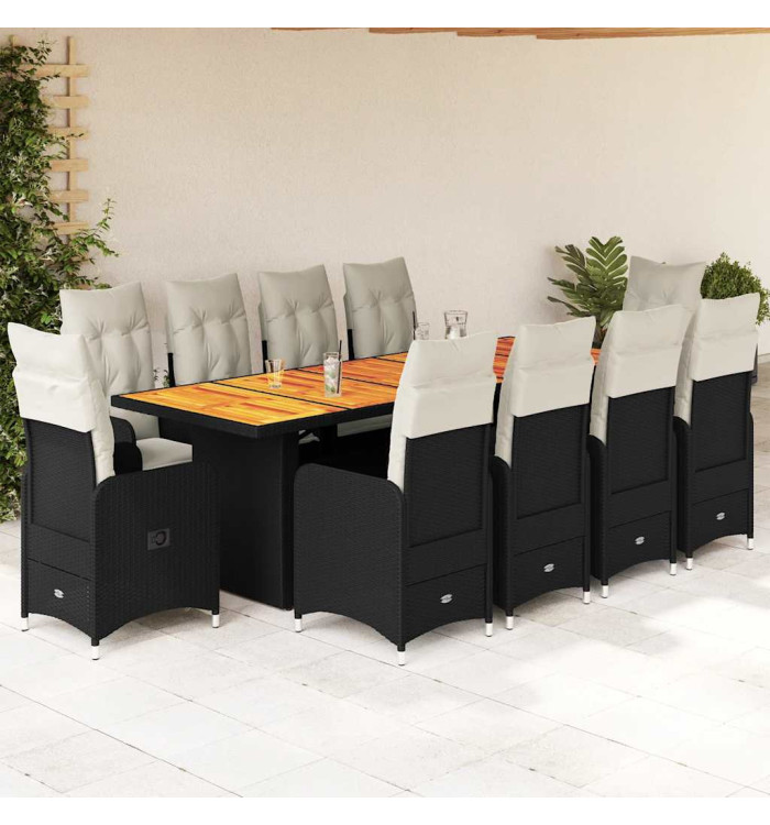 Ensemble de bistro de jardin 11 pcs coussins noir poly rotin | Mobilier & Déco