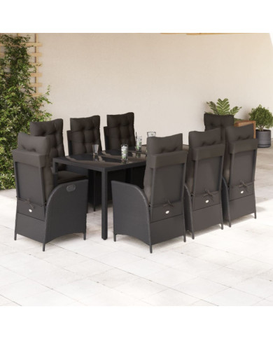 Ensemble à manger de jardin 9pcs coussins noir résine tressée | Mobilier & Déco