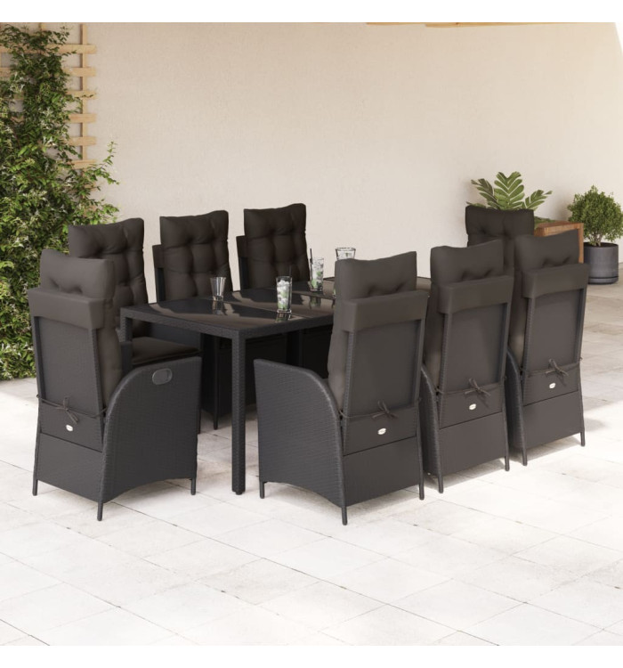 Ensemble à manger de jardin 9pcs coussins noir résine tressée | Mobilier & Déco