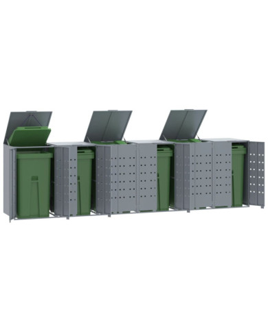 Rangement à roulettes pour poubelles pour 6 bacs gris acier | Mobilier & Déco