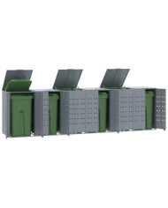 Rangement à roulettes pour poubelles pour 6 bacs gris acier | Mobilier & Déco