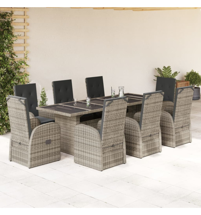 Ensemble à manger de jardin 9 pcs coussins gris résine tressée | Mobilier & Déco