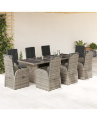 Ensemble à manger de jardin 9 pcs coussins gris résine tressée | Mobilier & Déco