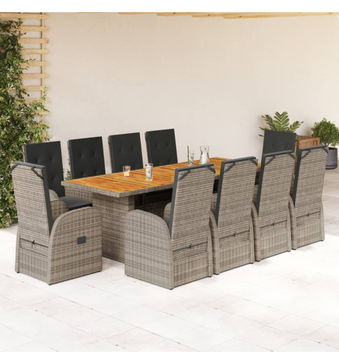 Ensemble à manger de jardin 11pcs avec coussins gris poly rotin | Mobilier & Déco