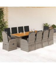 Ensemble à manger de jardin 11pcs avec coussins gris poly rotin | Mobilier & Déco