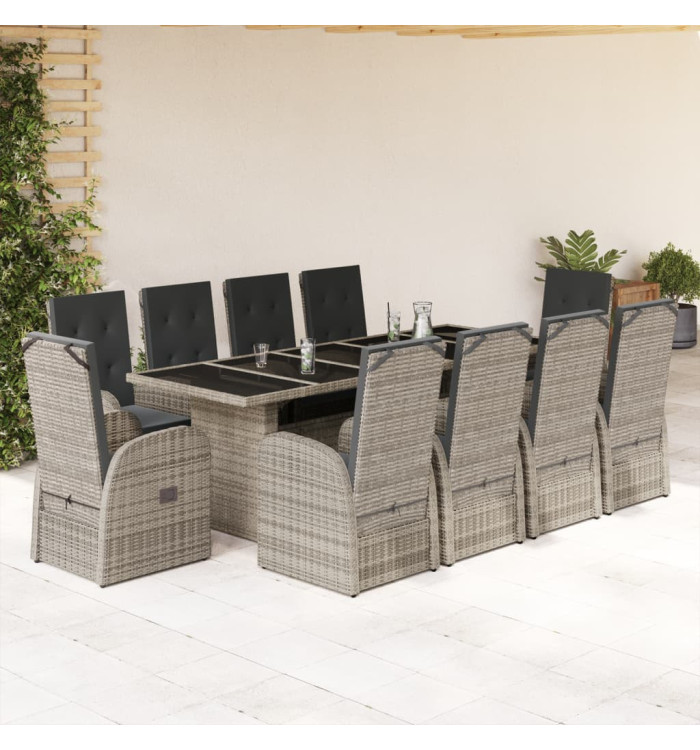 Ensemble à manger de jardin 11pcs avec coussins gris poly rotin | Mobilier & Déco