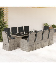 Ensemble à manger de jardin 11pcs avec coussins gris poly rotin | Mobilier & Déco