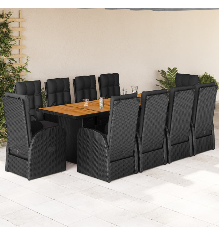 Ensemble à manger de jardin 11 pcs coussins noir résine tressée | Mobilier & Déco