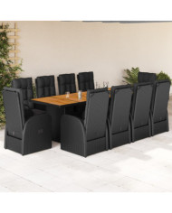 Ensemble à manger de jardin 11 pcs coussins noir résine tressée | Mobilier & Déco