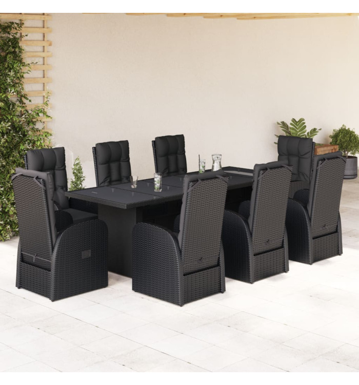 Ensemble à manger de jardin 9pcs coussins noir résine tressée | Mobilier & Déco
