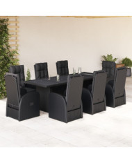 Ensemble à manger de jardin 9pcs coussins noir résine tressée | Mobilier & Déco