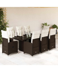 Ensemble de bistro de jardin 9 pcs coussins marron poly rotin | Mobilier & Déco
