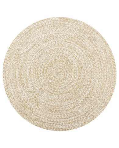 Tapis fait à la main Jute Blanc et naturel 90 cm | Mobilier & Déco
