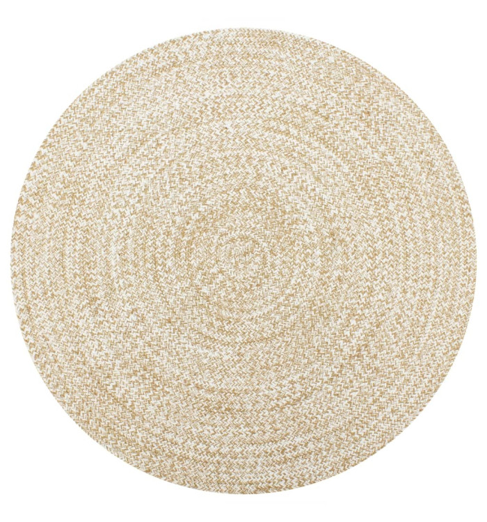 Tapis fait à la main Jute Blanc et naturel 90 cm | Mobilier & Déco