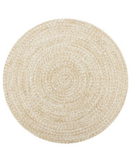 Tapis fait à la main Jute Blanc et naturel 90 cm | Mobilier & Déco