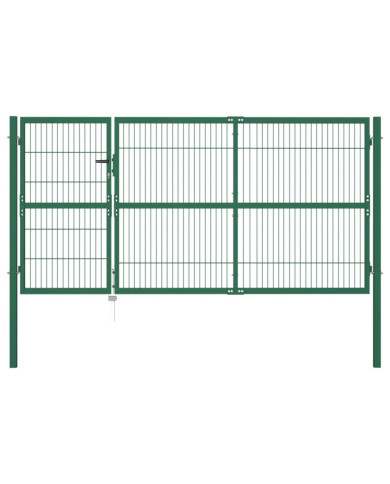 Portail de clôture de jardin avec poteaux 350x140 cm Acier Vert | Mobilier & Déco