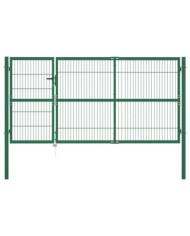Portail de clôture de jardin avec poteaux 350x140 cm Acier Vert | Mobilier & Déco