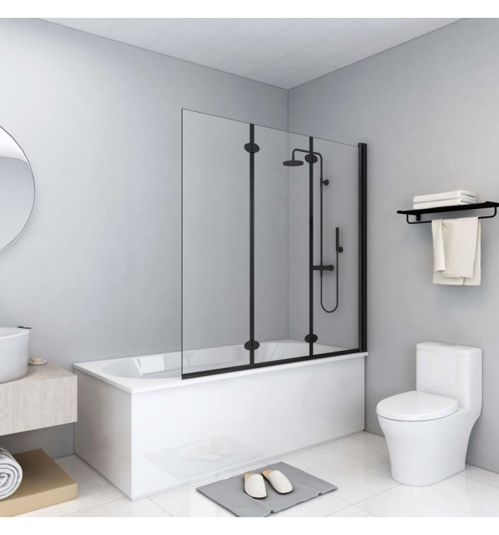 Cabine de douche pliable 3 panneaux ESG 130x138 cm Noir | Mobilier & Déco