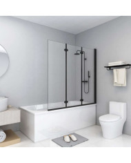 Cabine de douche pliable 3 panneaux ESG 130x138 cm Noir | Mobilier & Déco