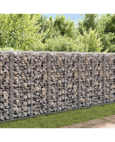 Mur à gabion avec couvercles Acier galvanisé 20x20x100 cm | Mobilier & Déco
