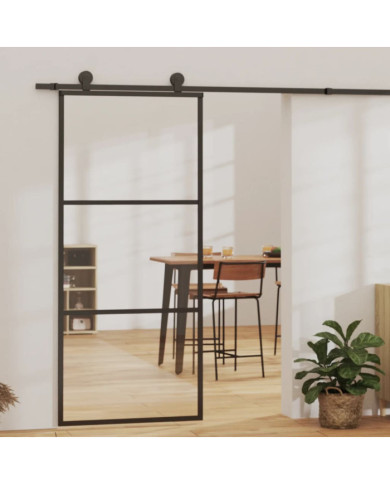Porte coulissante Verre ESG et aluminium 90x205 cm Noir | Mobilier & Déco