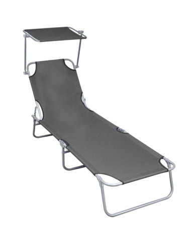 Chaise longue pliable avec auvent Gris Aluminium | Mobilier & Déco