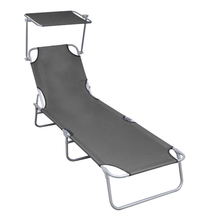Chaise longue pliable avec auvent Gris Aluminium | Mobilier & Déco