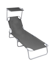 Chaise longue pliable avec auvent Gris Aluminium | Mobilier & Déco