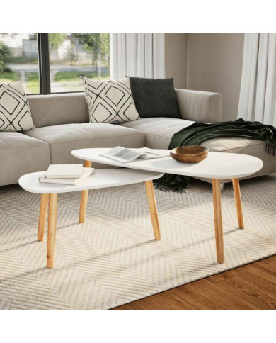 Ensemble de tables basses 2 pcs Bois de pin massif Blanc | Mobilier & Déco