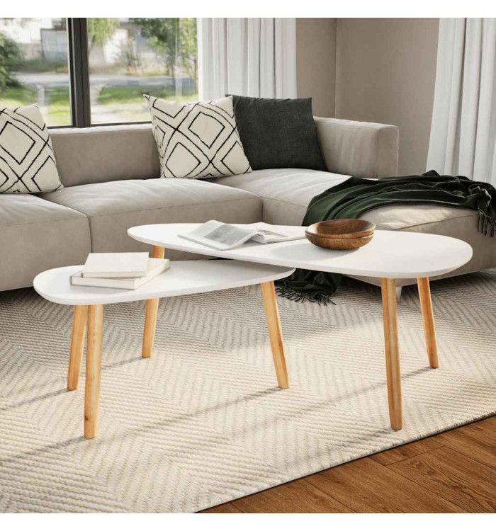 Ensemble de tables basses 2 pcs Bois de pin massif Blanc | Mobilier & Déco