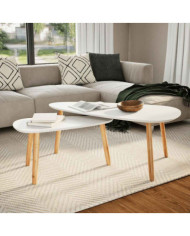 Ensemble de tables basses 2 pcs Bois de pin massif Blanc | Mobilier & Déco