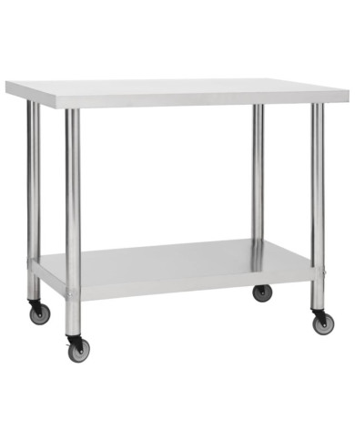 Table de travail de cuisine avec roues 100x30x85 cm Inox | Mobilier & Déco