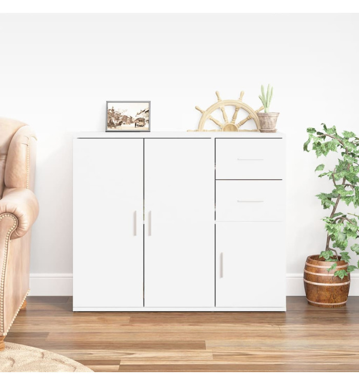 Buffet Blanc brillant 91x29,5x75 cm Bois d'ingénierie | Mobilier & Déco