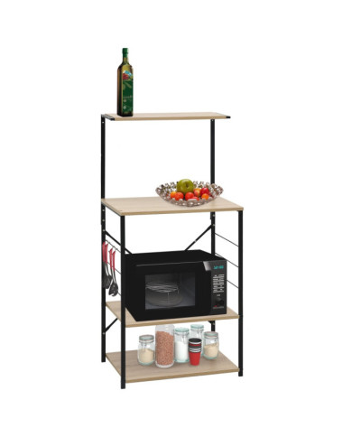 Armoire à micro-ondes noir et chêne 60x39,6x123 cm | Mobilier & Déco