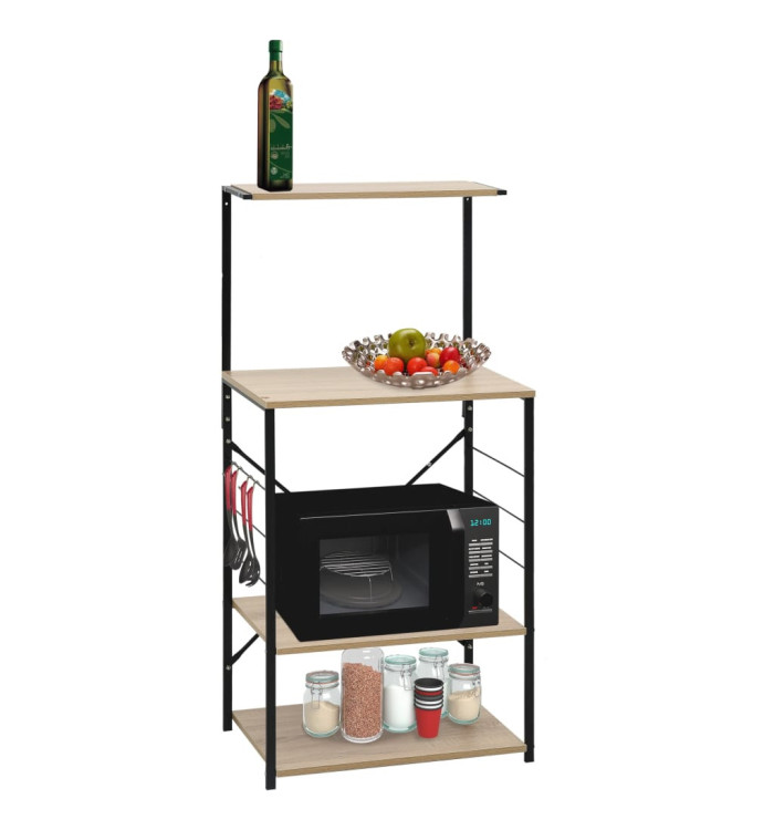 Armoire à micro-ondes noir et chêne 60x39,6x123 cm | Mobilier & Déco