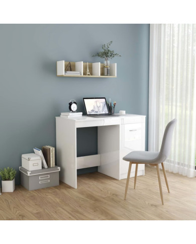 Bureau Blanc brillant 100x50x76 cm Bois d’ingénierie | Mobilier & Déco