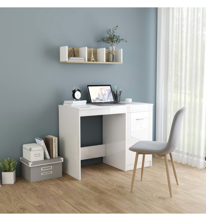 Bureau Blanc brillant 100x50x76 cm Bois d’ingénierie | Mobilier & Déco