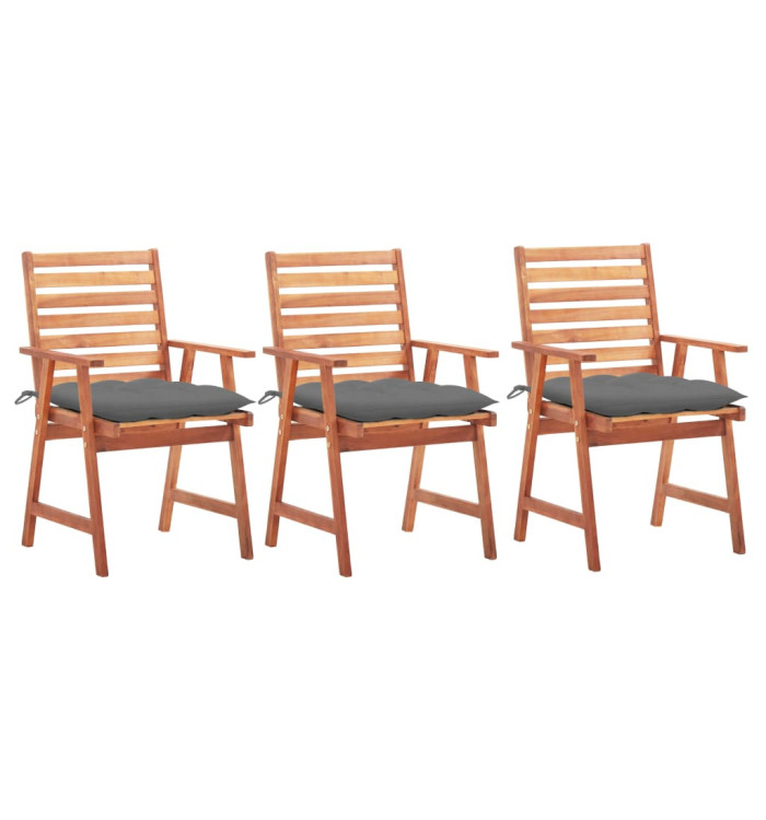 Chaises à manger d'extérieur lot de 3 et coussins Acacia massif | Mobilier & Déco