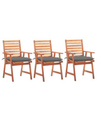 Chaises à manger d'extérieur lot de 3 et coussins Acacia massif | Mobilier & Déco