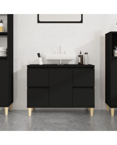 Meuble d'évier noir 80x33x60 cm bois d'ingénierie | Mobilier & Déco